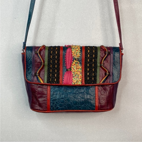 Sharif vintage Multi-color Patchwork Textured Leather Bag - Picture 3 of 12